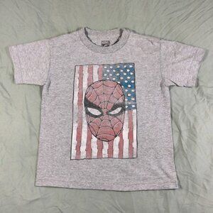 Marvel Spider-Man USA Flag Kids Size 7 Gray Short Sleeve Tee Shirt